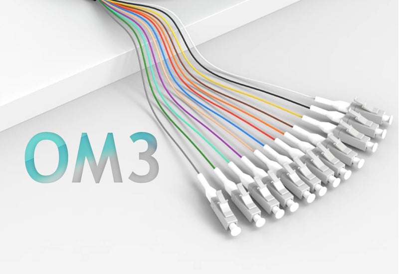 Elfcam ® - 12-Fibre LC/UPC OM3 Multimode 50/125um Colour-Coded Optical Fibre Pigtail Without Cladding - Image 3